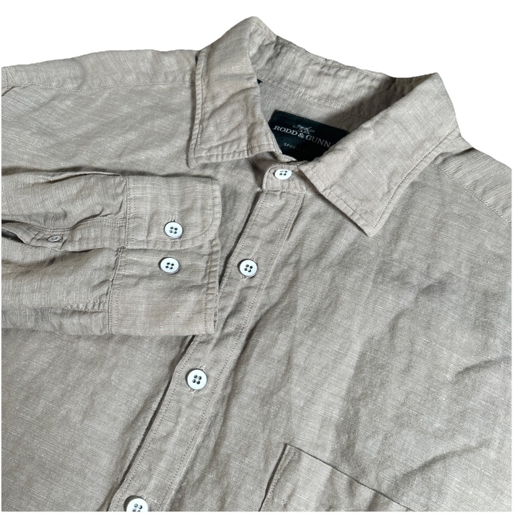 Rodd & Gunn Shirt Men's XL Beige Linen Blend Long Sleeve Button Down Sports Fit